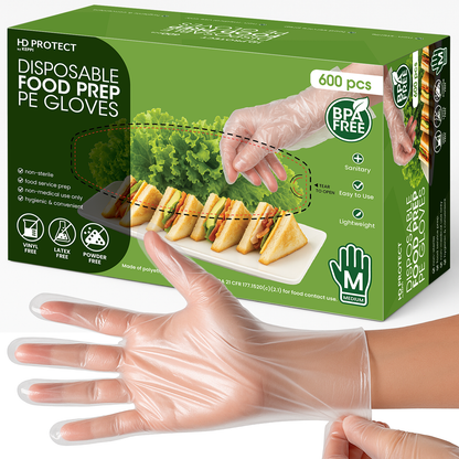 Disposable Food Prep Gloves – 600 Count Medium | Clear HDPE Latex-Free Kitchen Gloves