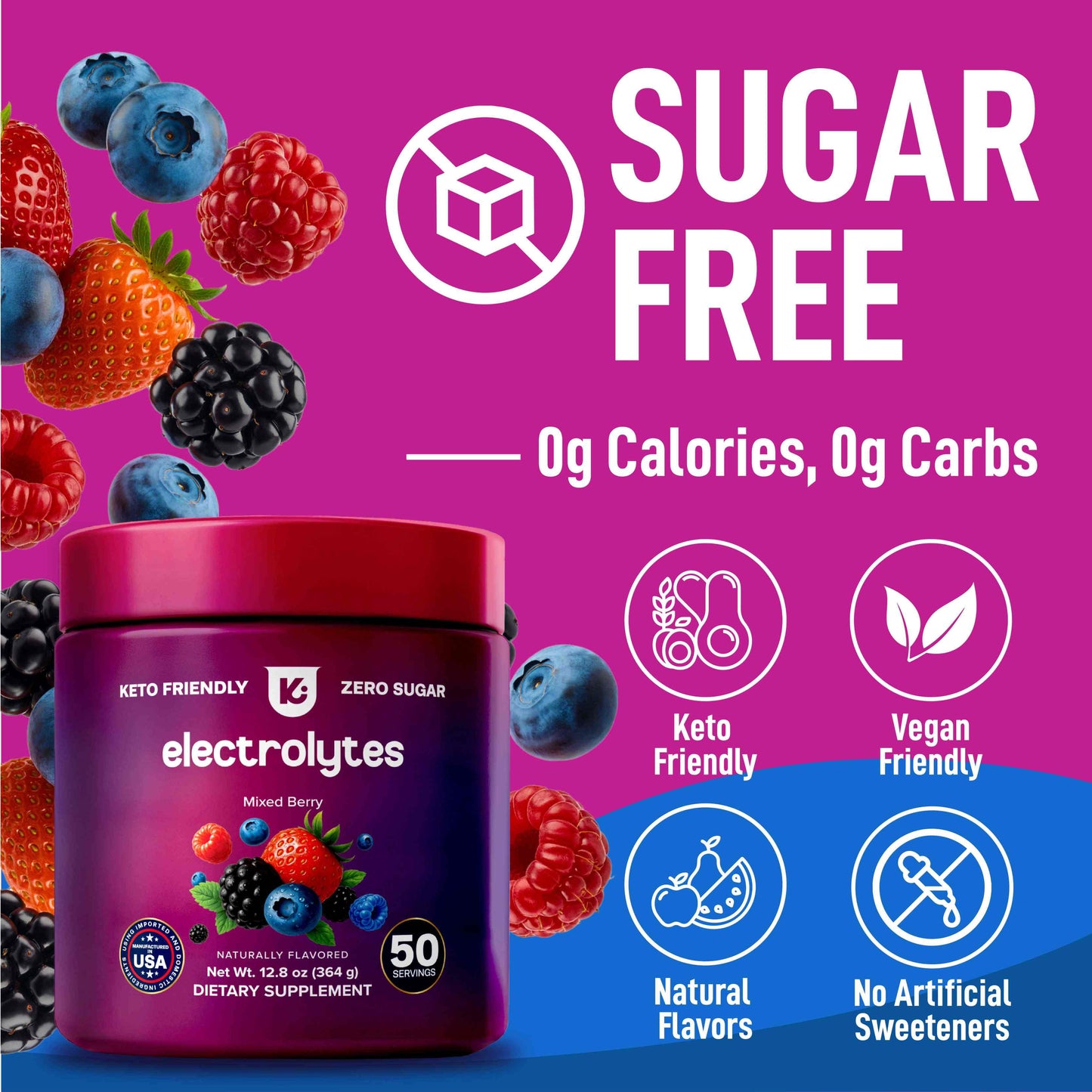 Keppi Mixed Berry Electrolytes Powder – 50 Servings | Sugar-Free Hydration Drink Mix with Potassium, Magnesium & Sodium